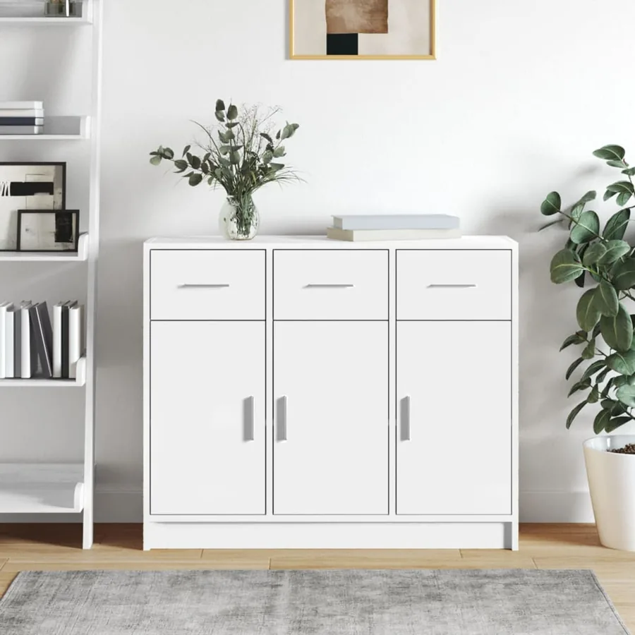 Buffet Blanc 91x28x75 cm Bois d'ingénierie