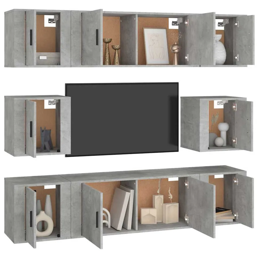 Ensemble de meubles TV 8 pcs Gris béton Bois d'ingénierie - 3