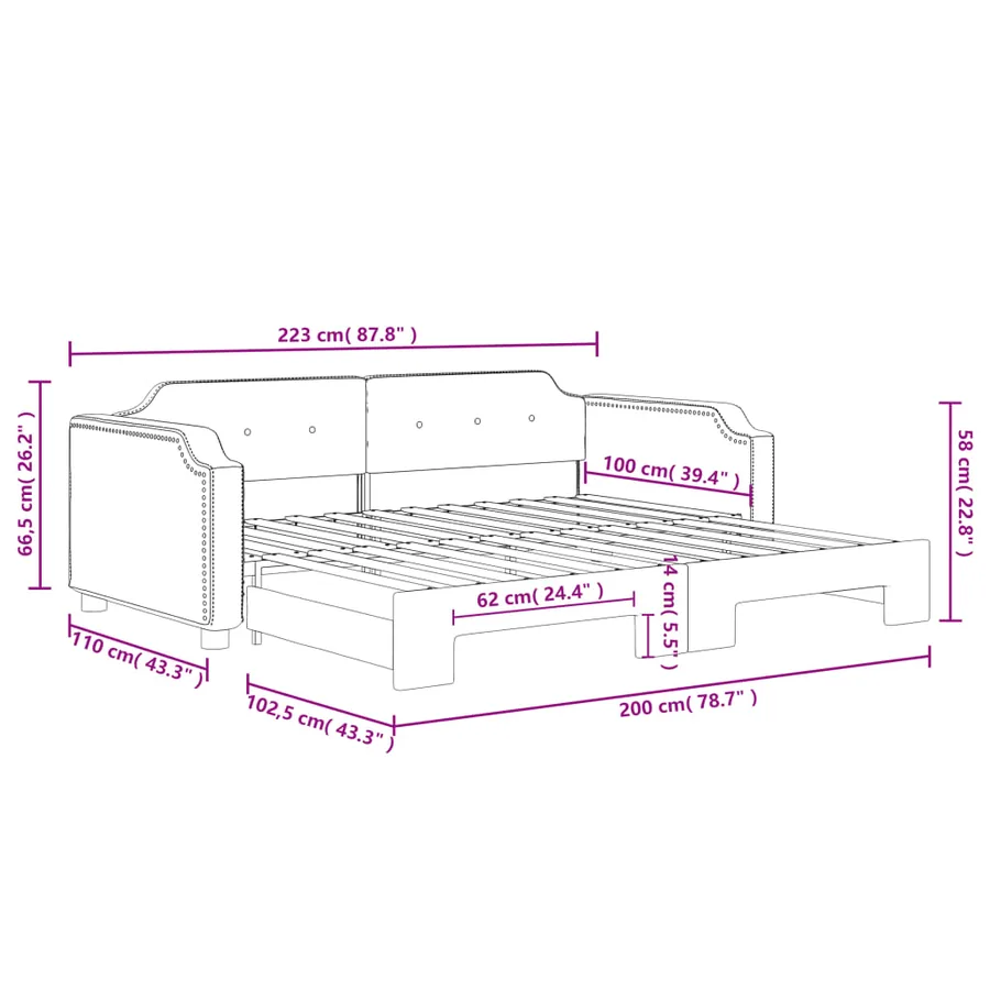 Lit de jour avec gigogne sans matelas noir 100x200 cm - 11