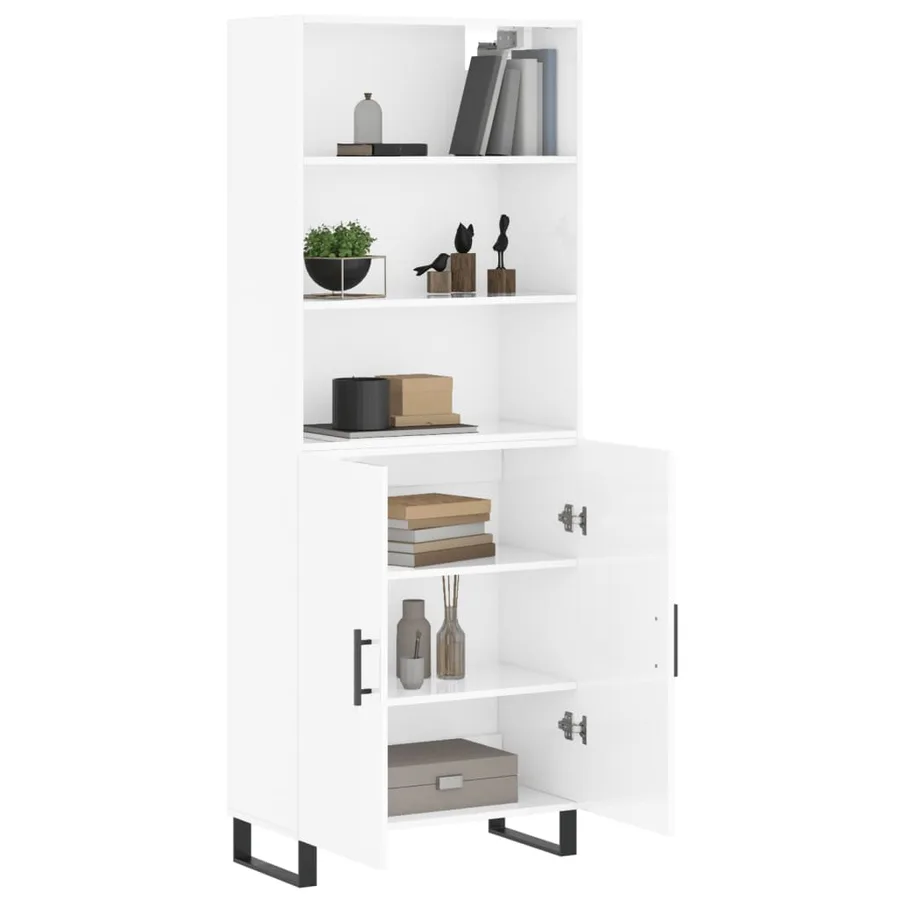 Buffet haut Blanc brillant 69,5x34x180 cm Bois d'ingénierie - 3