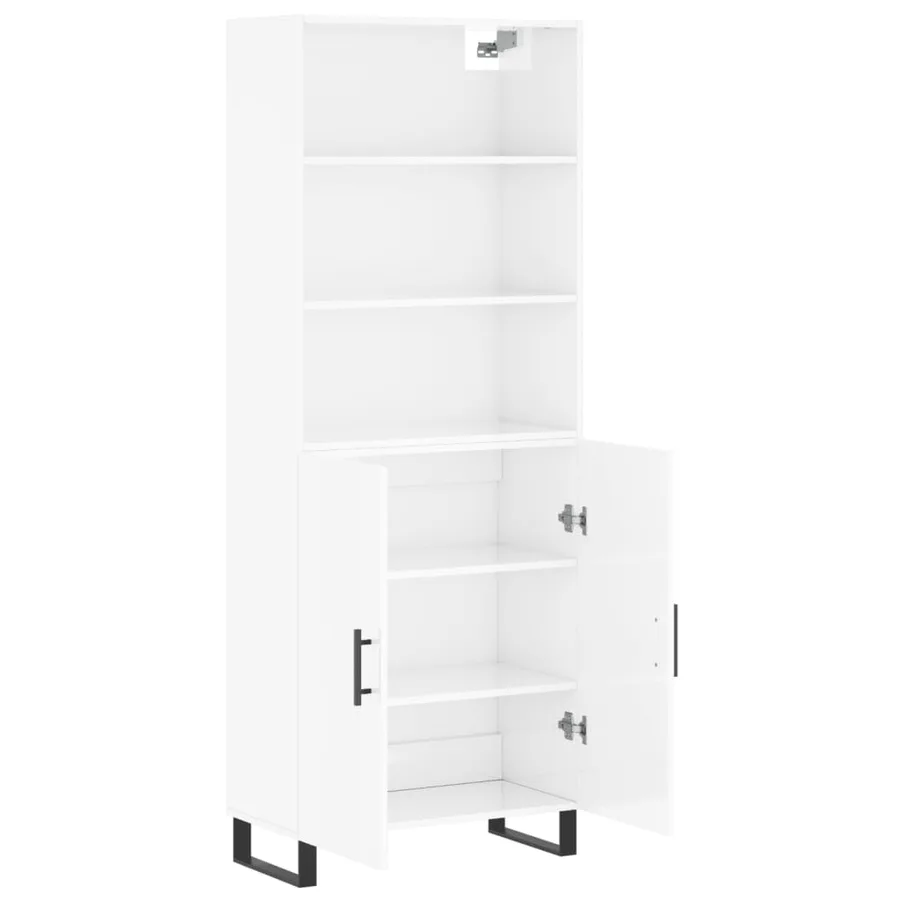Buffet haut Blanc brillant 69,5x34x180 cm Bois d'ingénierie - 4