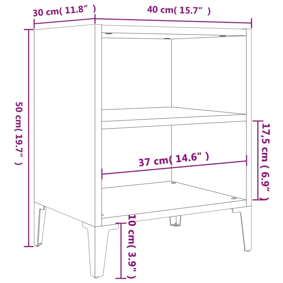 Table de chevet avec pieds en métal Chêne fumé 40x30x50 cm - 7
