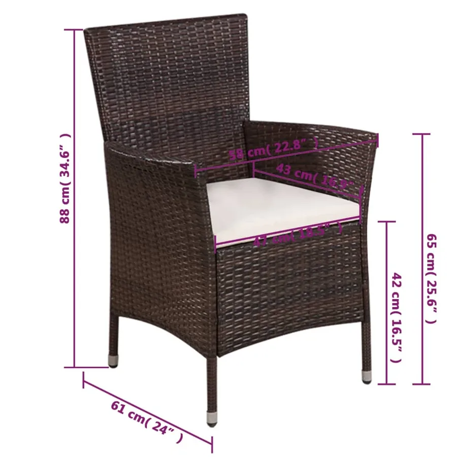 Chaise et tabouret d'extérieur et coussins Résine tressée Brun - 4
