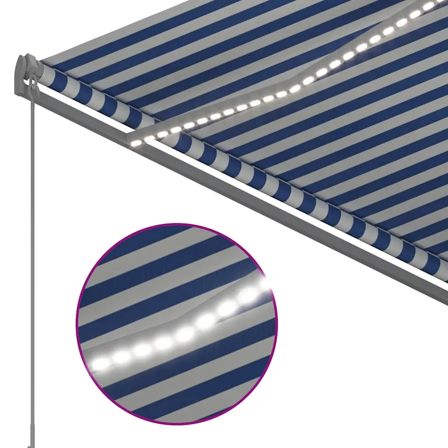 Auvent manuel rétractable avec LED 300x250 cm Bleu et blanc - 4