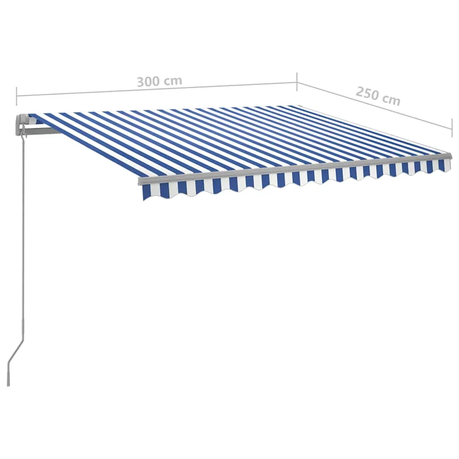 Auvent manuel rétractable avec LED 300x250 cm Bleu et blanc - 7