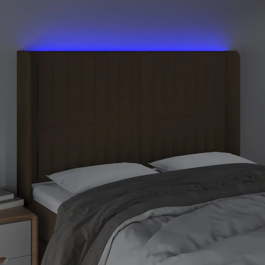 Tête de lit à LED Marron foncé 147x16x118/128 cm Tissu - 4