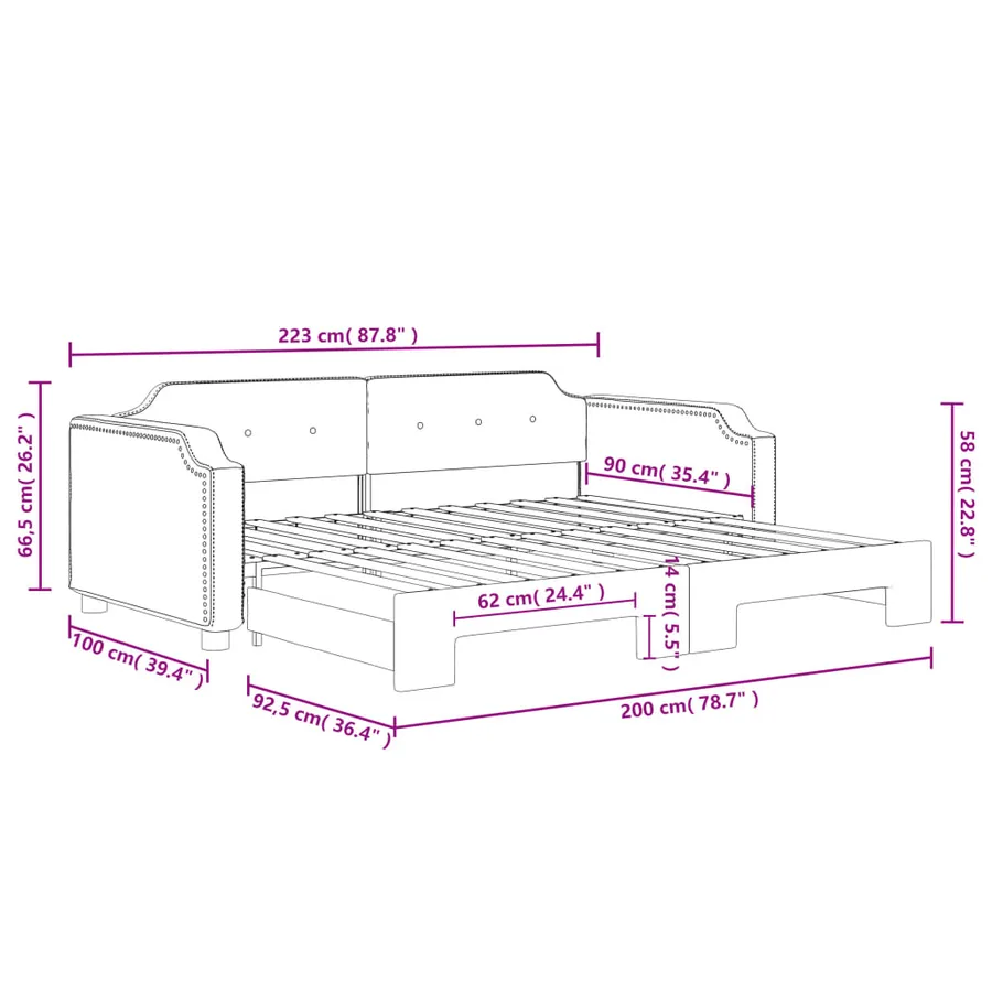 Lit de jour avec gigogne sans matelas gris clair 90x200 cm - 11