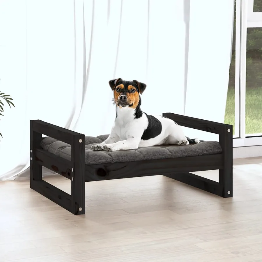 Lit pour chien Noir 55,5x45,5x28 cm Bois de pin solide - 3
