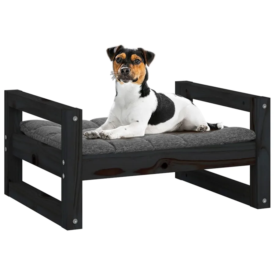 Lit pour chien Noir 55,5x45,5x28 cm Bois de pin solide - 4