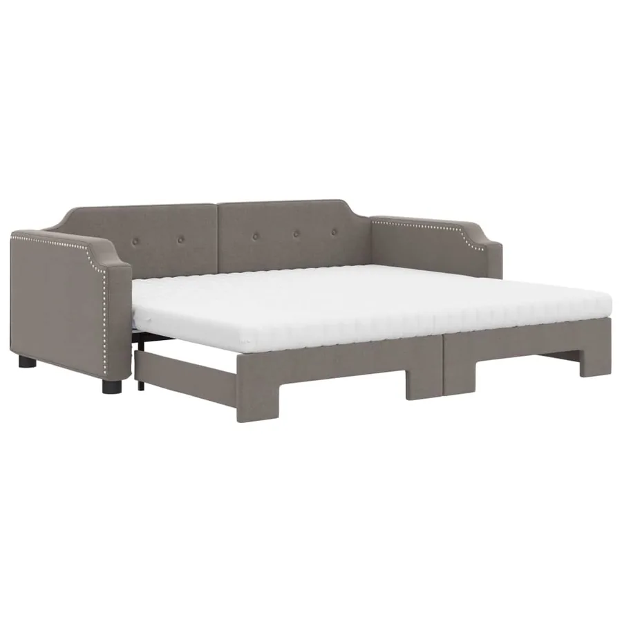 Lit de jour avec gigogne et matelas taupe 100x200 cm tissu - 2
