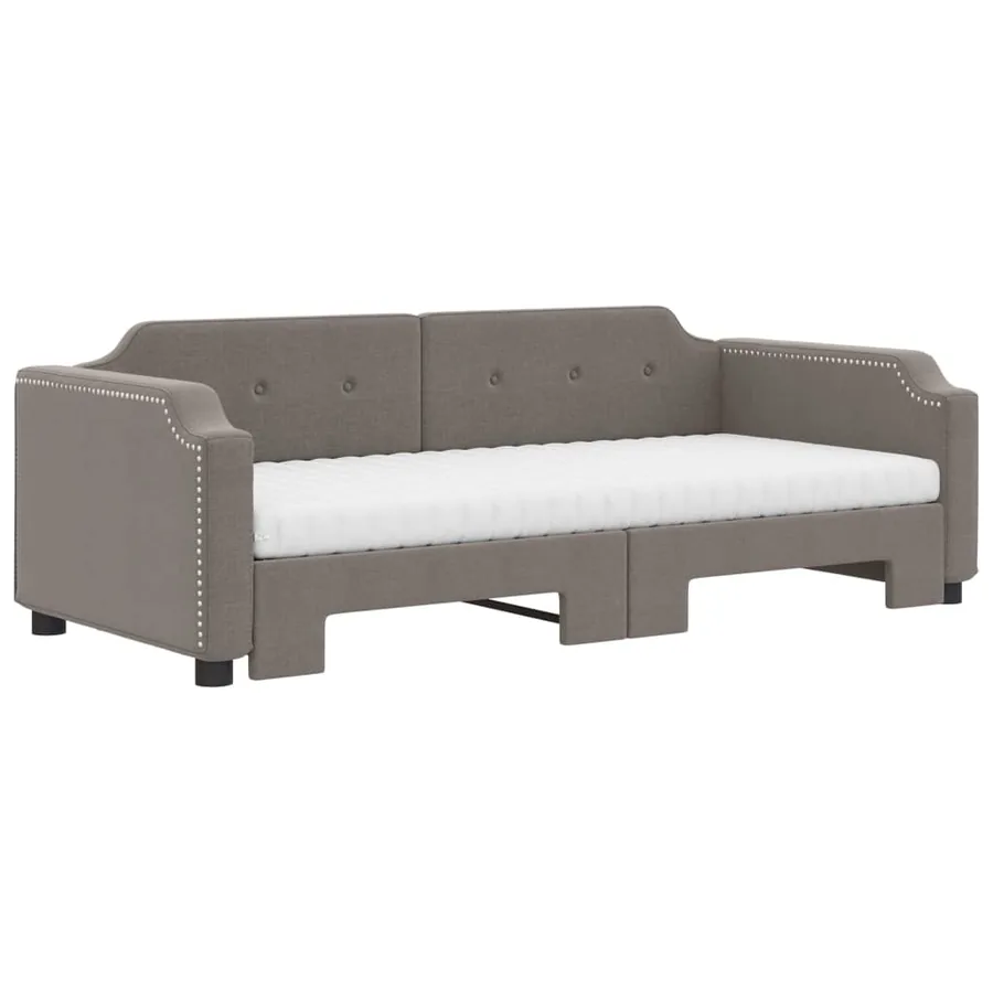 Lit de jour avec gigogne et matelas taupe 100x200 cm tissu - 3