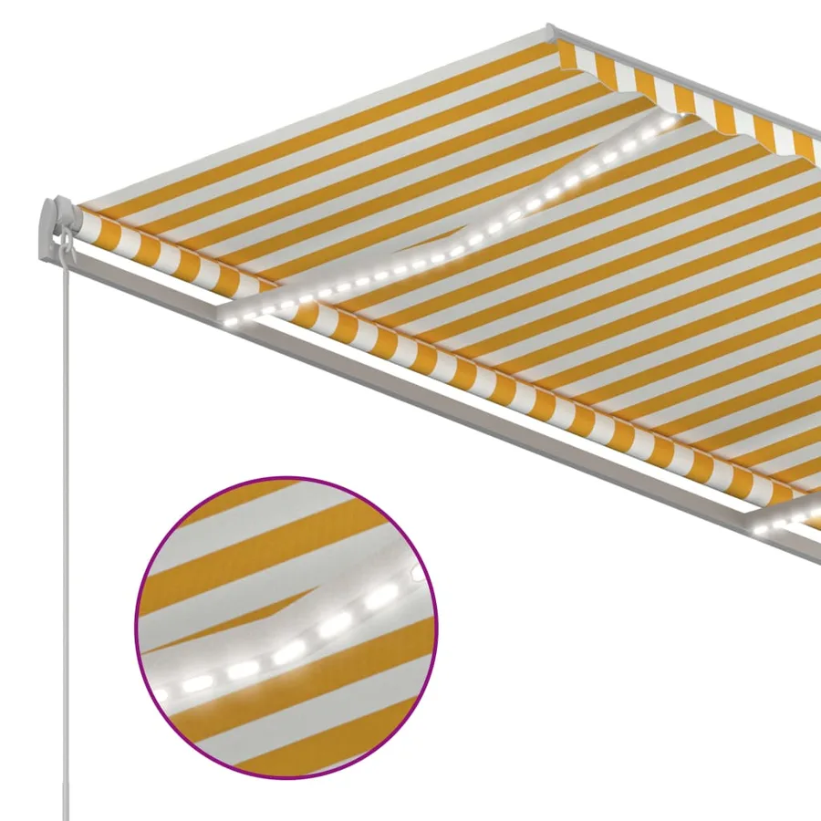 Auvent manuel rétractable avec LED 300x250 cm Jaune et blanc - 4