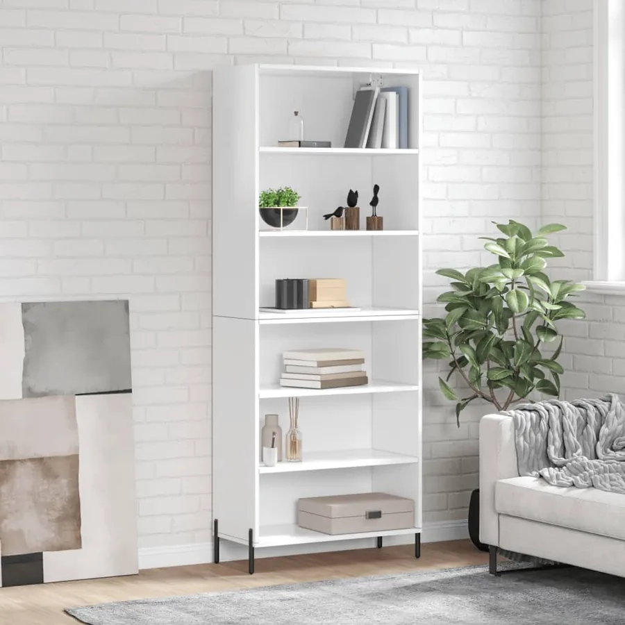 Buffet blanc brillant 69,5x32,5x180 cm bois d'ingénierie