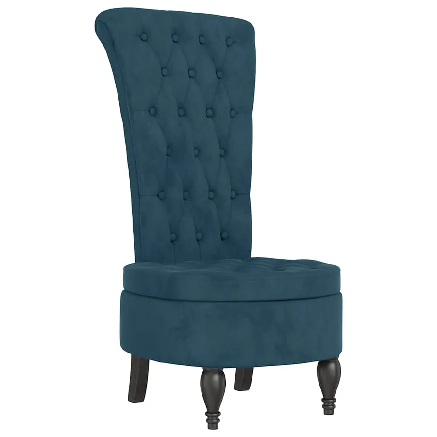 Chaise à dossier haut bleu velours conception de bouton - 2