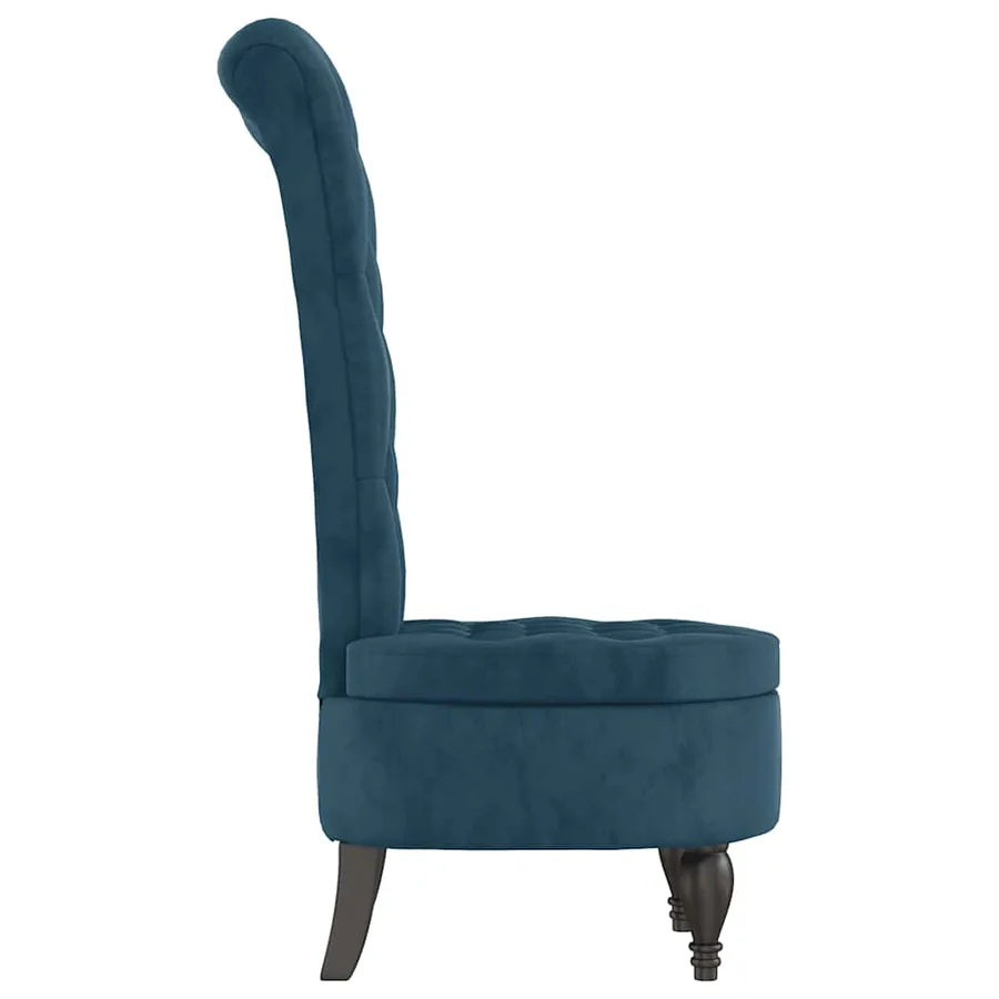 Chaise à dossier haut bleu velours conception de bouton - 4