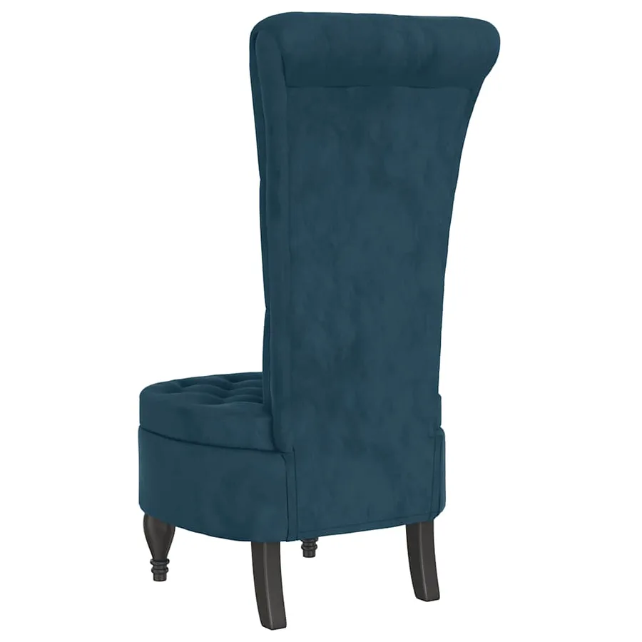 Chaise à dossier haut bleu velours conception de bouton - 5