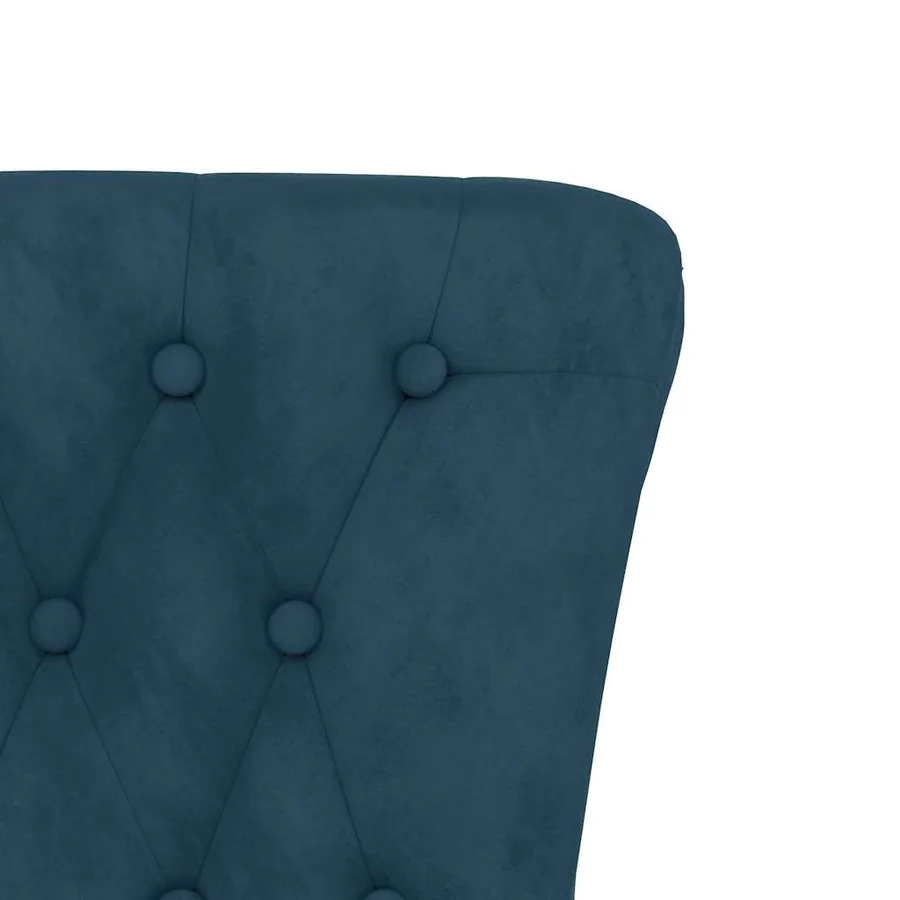 Chaise à dossier haut bleu velours conception de bouton - 6