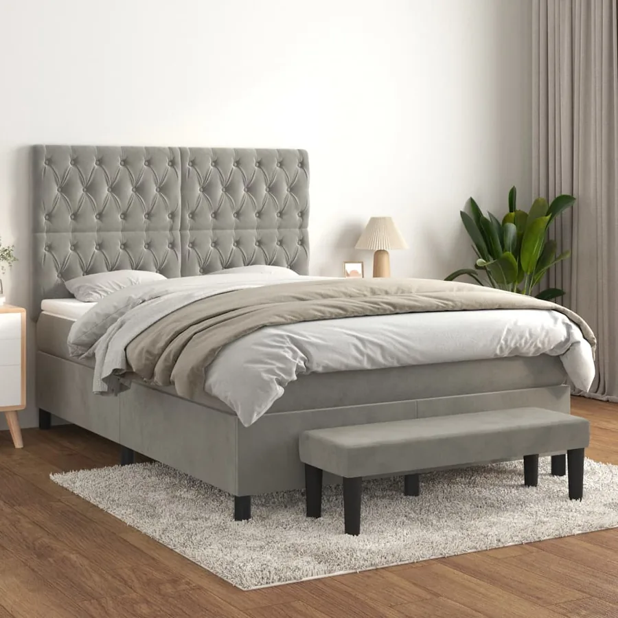 Sommier à lattes de lit et matelas Gris clair 140x200cm Velours