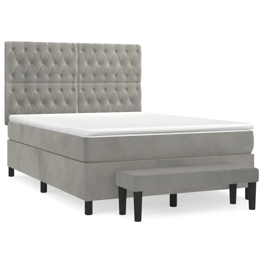 Sommier à lattes de lit et matelas Gris clair 140x200cm Velours - 2