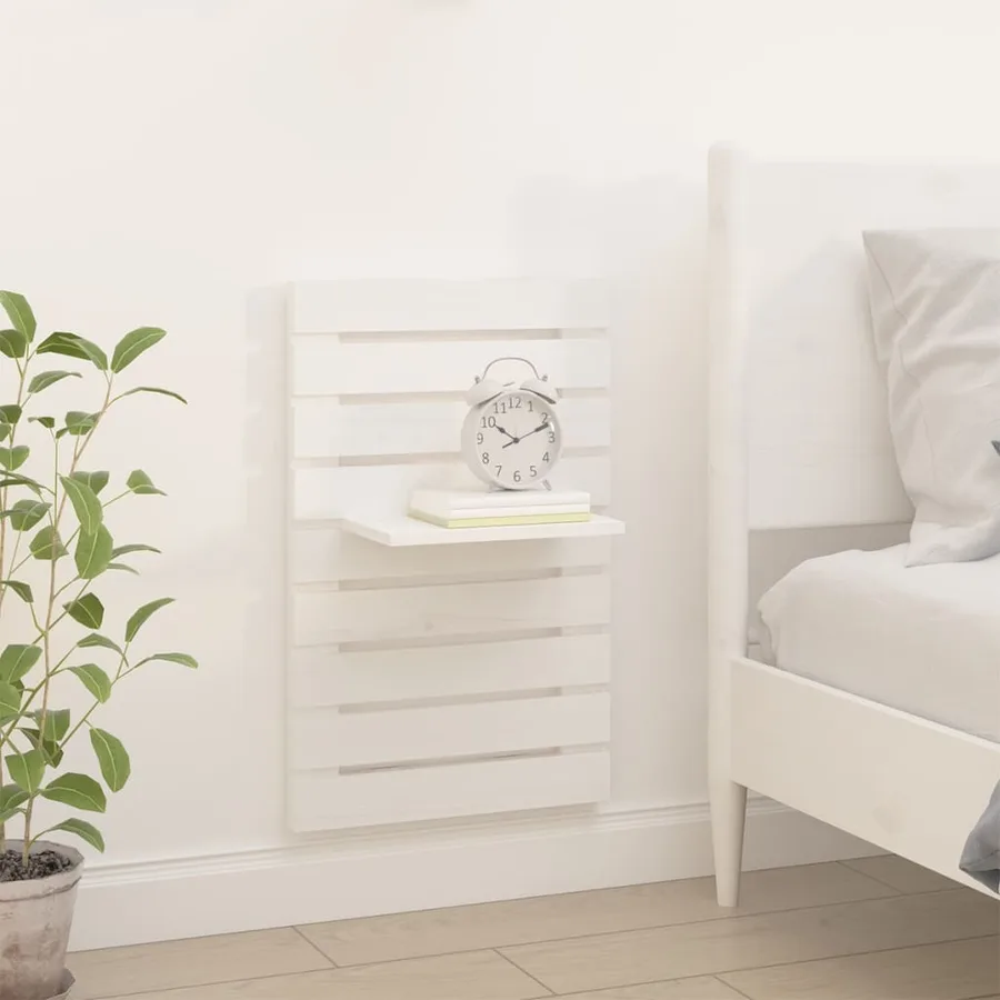 Étagères de chevet murales 2 pcs Blanc Bois de pin massif - 3