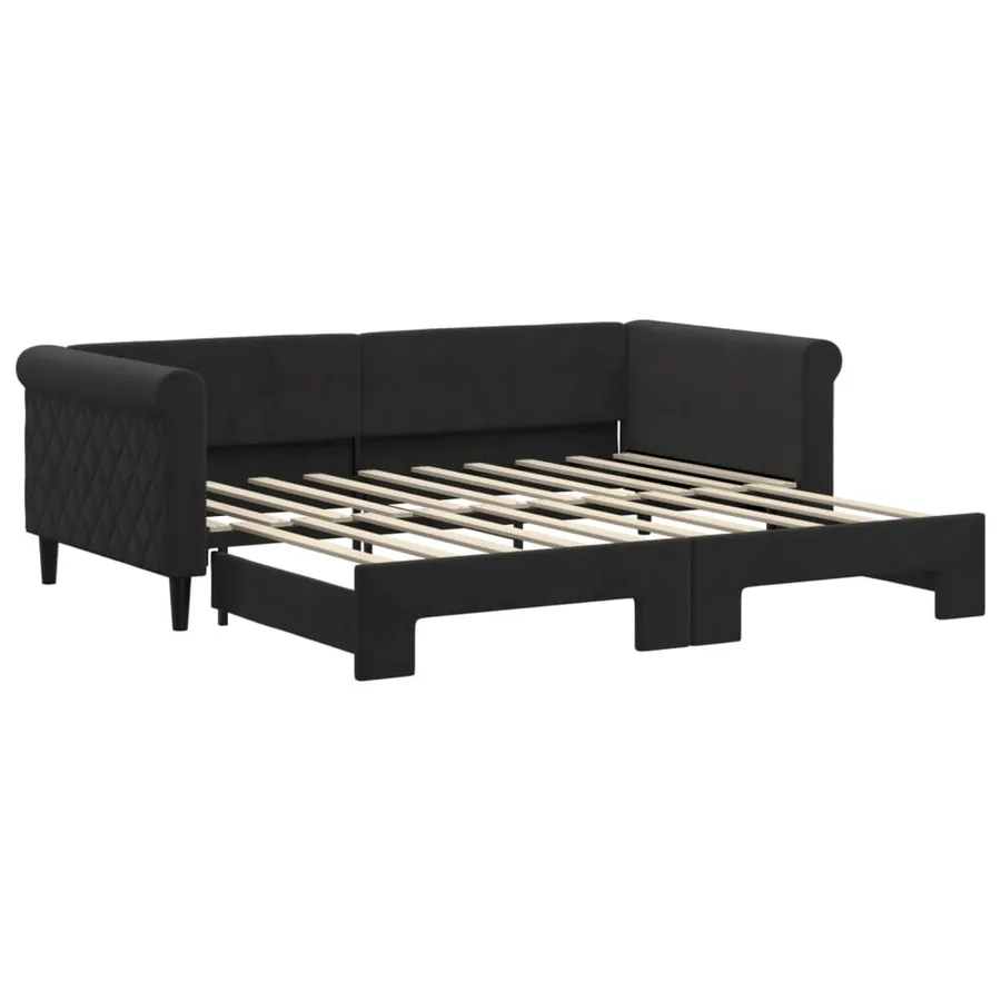 Lit de jour avec lit gigogne noir 90x190 cm velours - 2