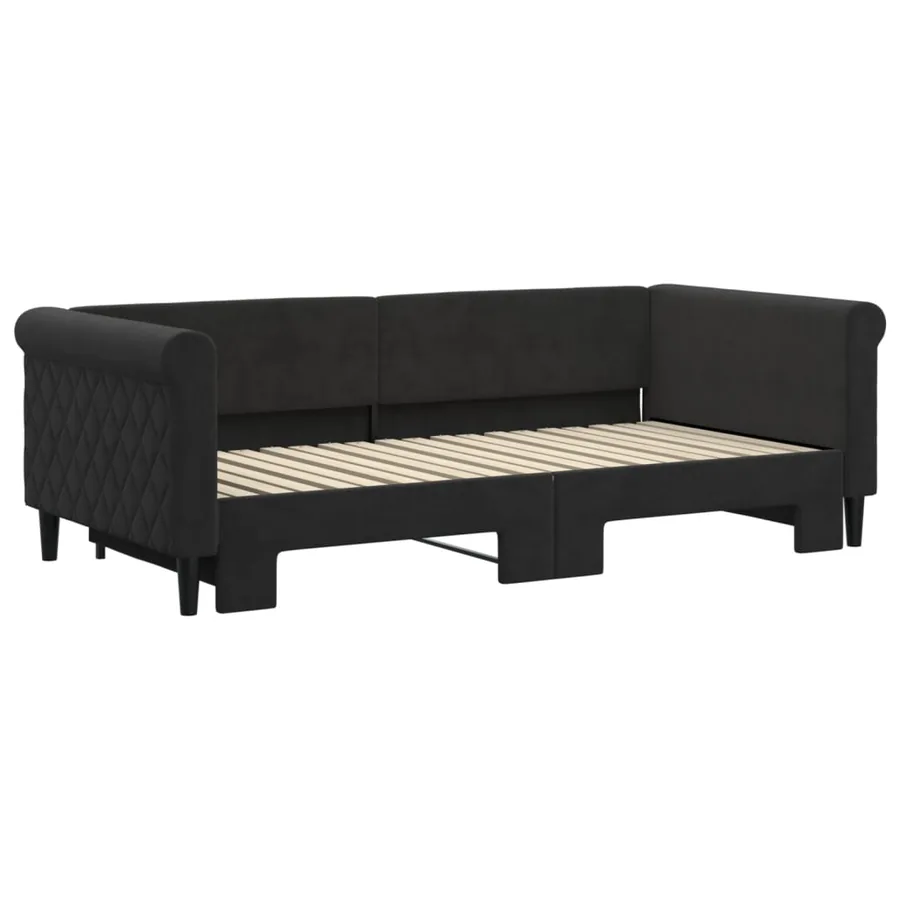 Lit de jour avec lit gigogne noir 90x190 cm velours - 3