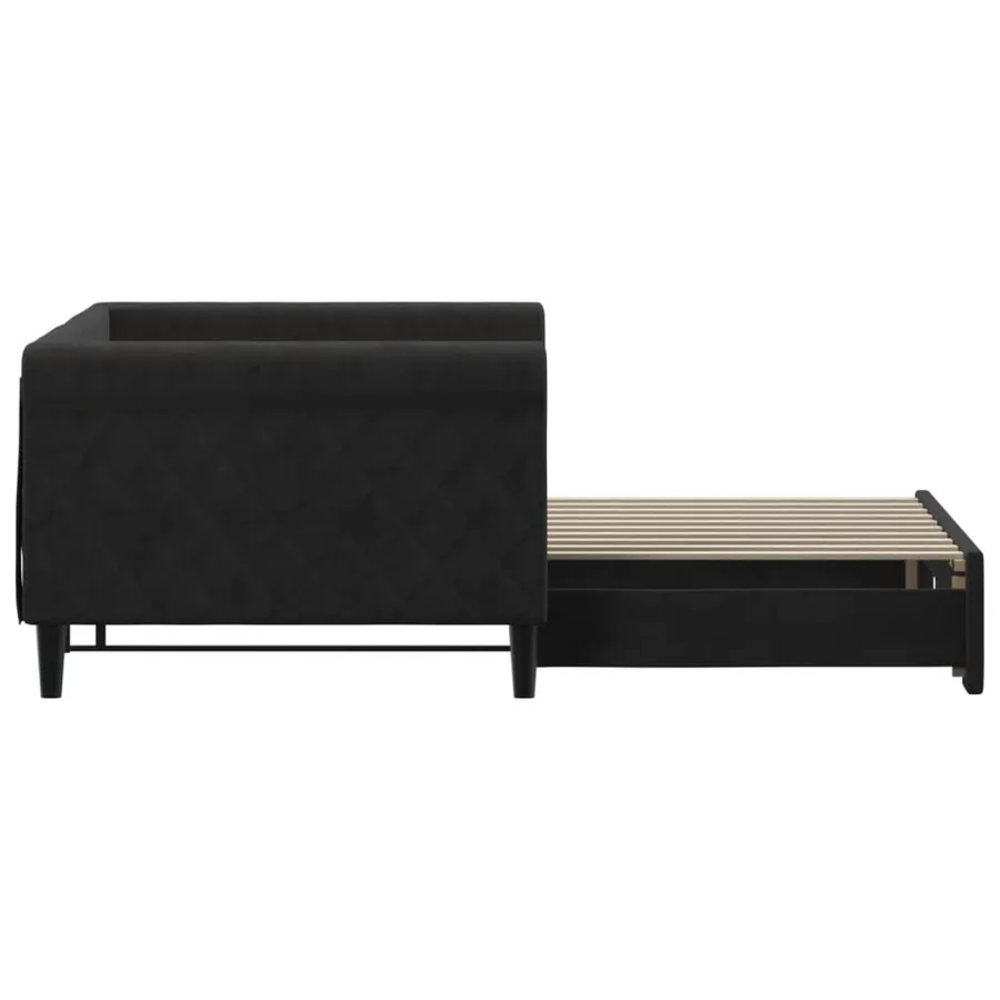 Lit de jour avec lit gigogne noir 90x190 cm velours - 4