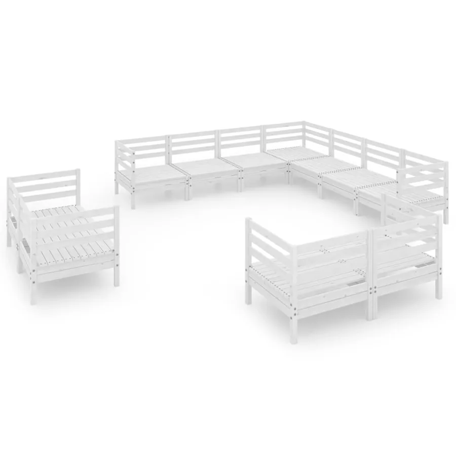 Salon de jardin 11 pcs Bois de pin massif Blanc - 2