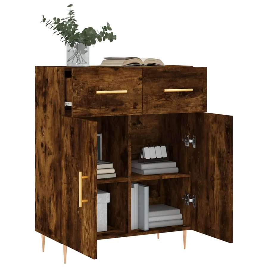 Buffet chêne fumé 69,5x34x90 cm bois d'ingénierie - 4