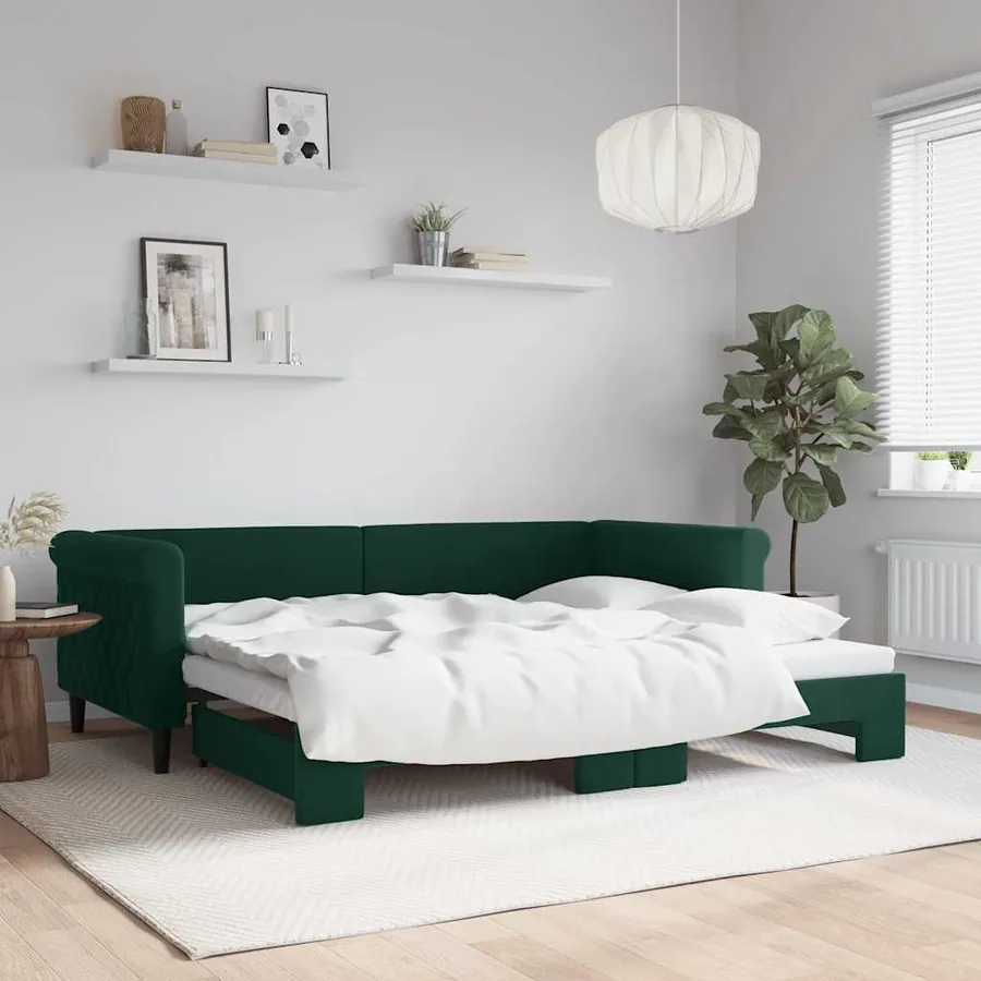 Lit de jour avec gigogne sans matelas vert foncé 90x200 cm