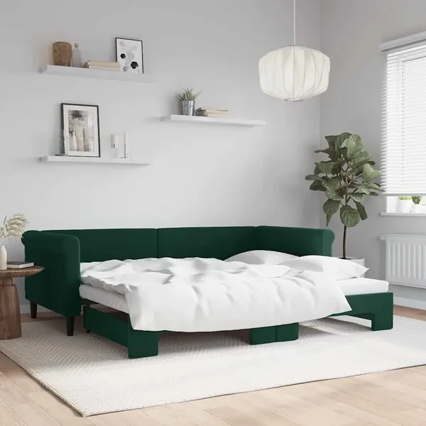 Lit de jour avec gigogne sans matelas vert foncé 90x200 cm