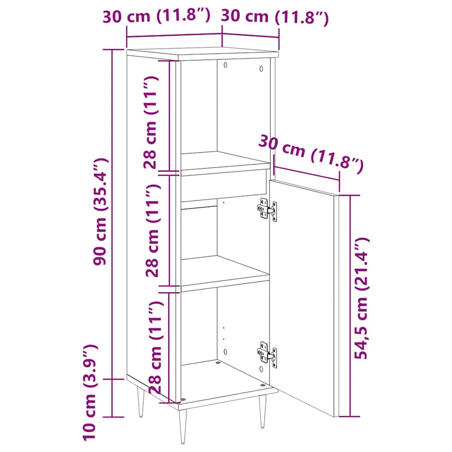 Armoire de salle de bain blanc 30x30x100 cm bois d'ingénierie - 12