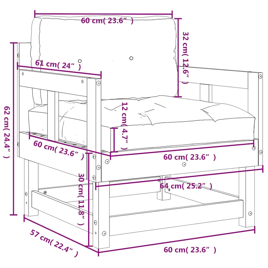 Chaises de jardin avec coussins lot de 2 bois de pin massif - 10