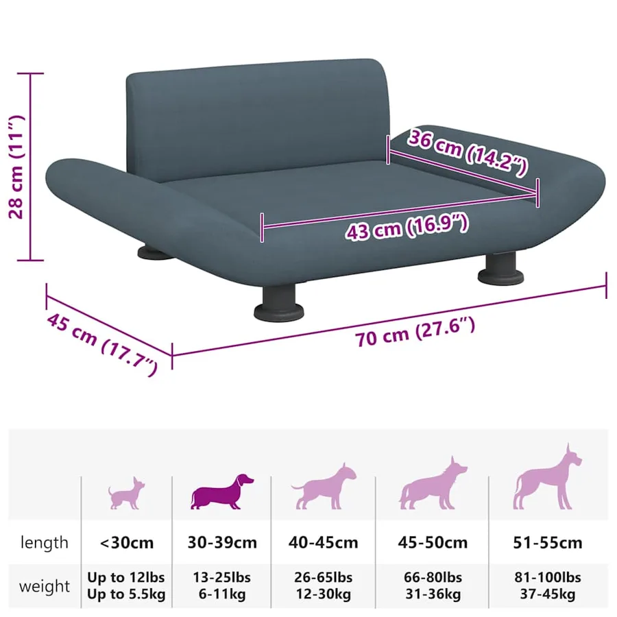 Lit pour chien gris foncé 70x45x28 cm tissu - 7