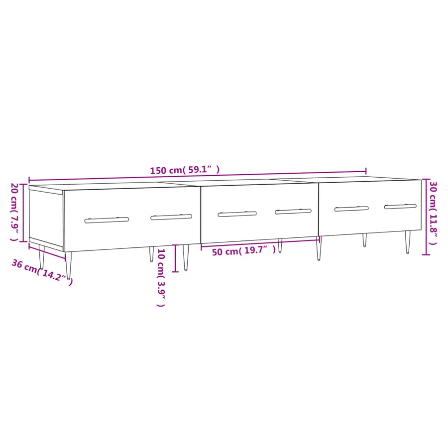 Meuble TV sonoma gris 150x36x30 cm bois d'ingénierie - 12