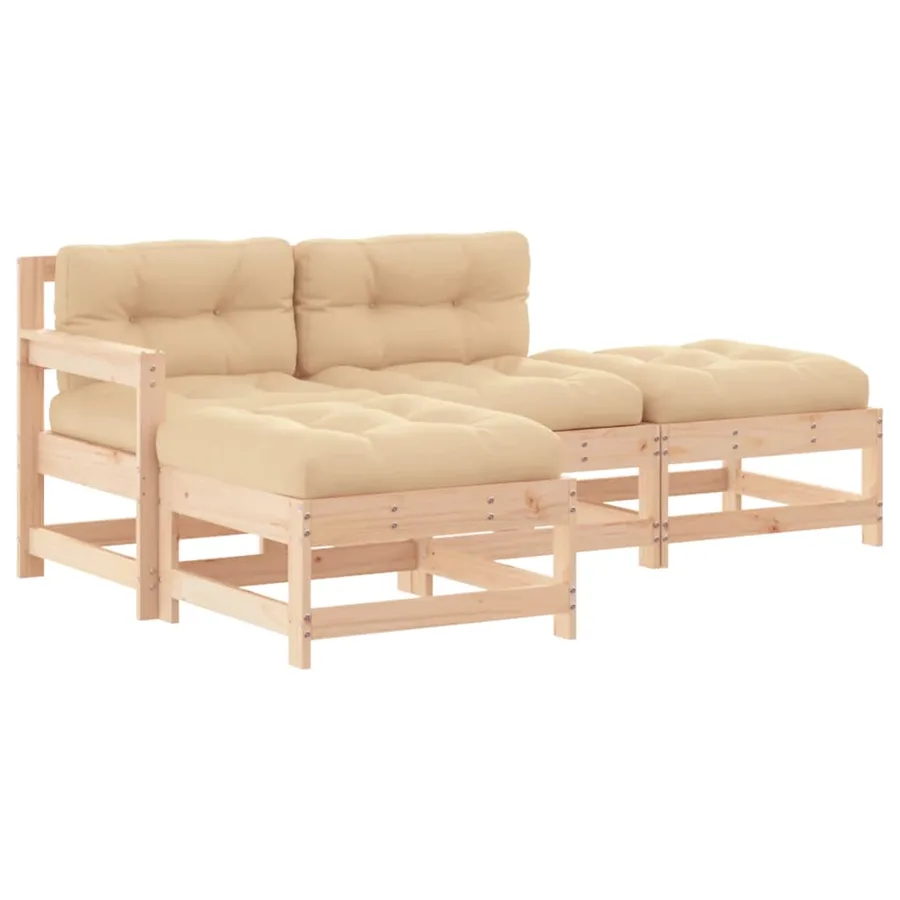 Salon de jardin 4 pcs avec coussins bois massif - 2