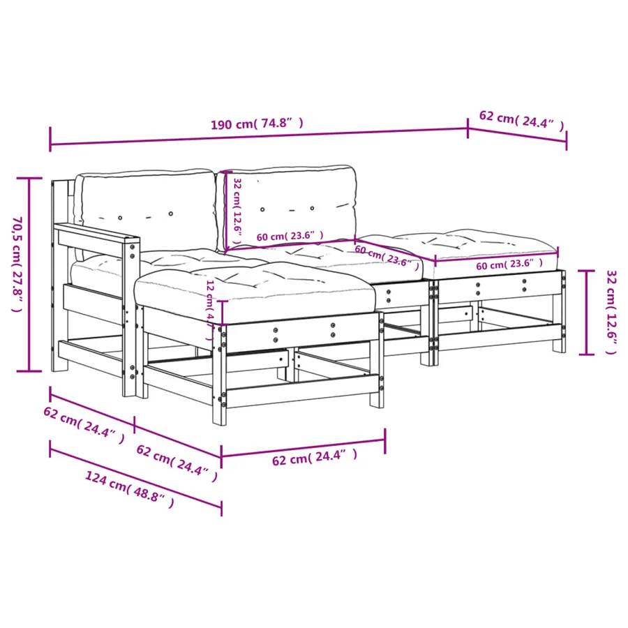 Salon de jardin 4 pcs avec coussins bois massif - 9