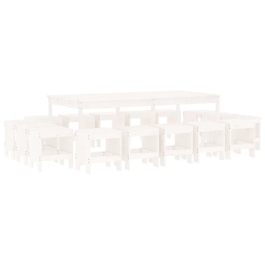 Ensemble à manger de jardin 17 pcs blanc bois massif de pin - 2