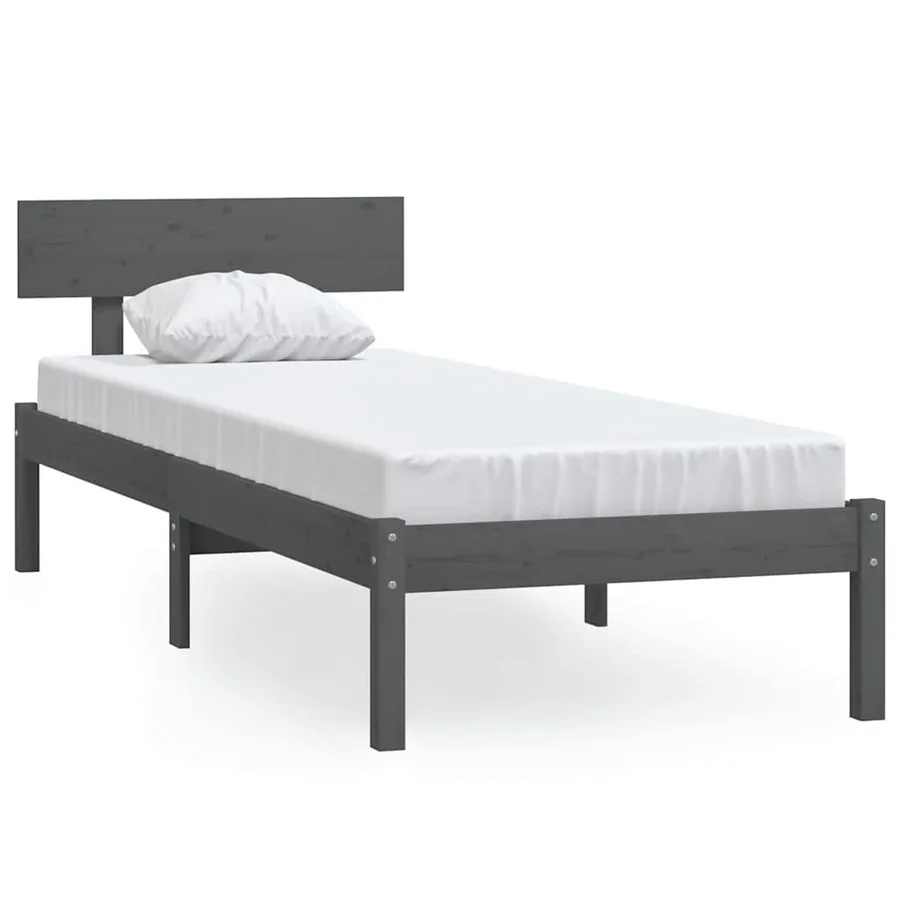 Cadre de lit sans matelas gris bois massif 100x200 cm - 2