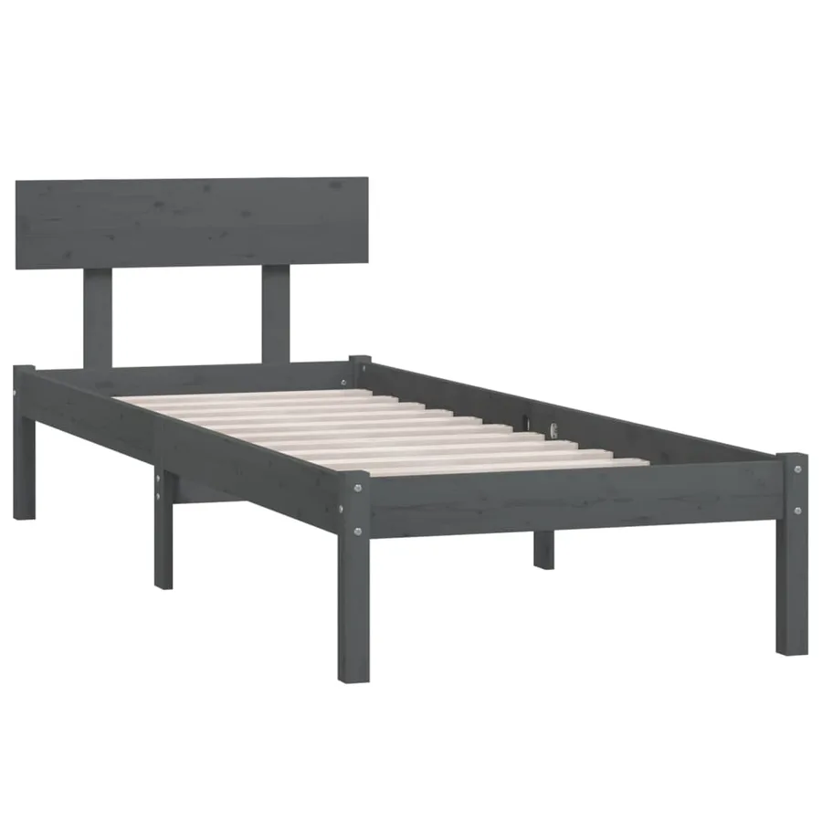 Cadre de lit sans matelas gris bois massif 100x200 cm - 3