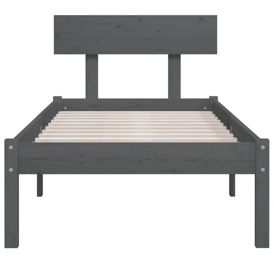 Cadre de lit sans matelas gris bois massif 100x200 cm - 4