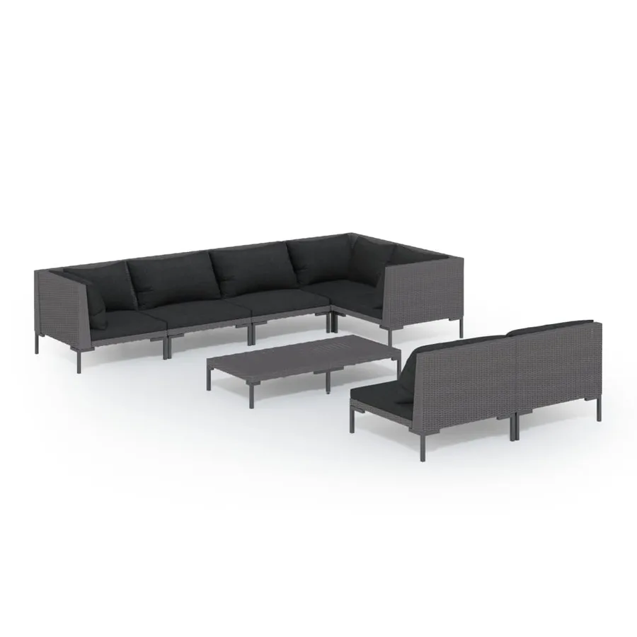 Salon de jardin 8 pcs avec coussins Résine tressée Gris foncé - 2