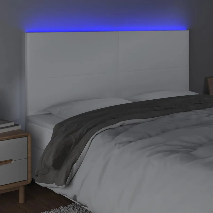 Tête de lit à LED Blanc 200x5x118/128 cm Similicuir - 3