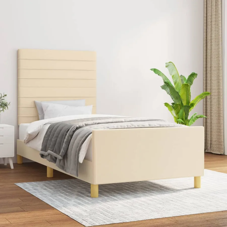 Cadre de lit sans matelas crème 90x200 cm tissu