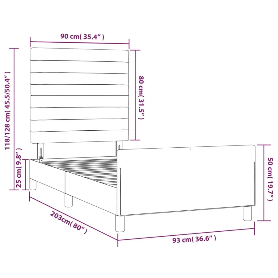 Cadre de lit sans matelas crème 90x200 cm tissu - 14