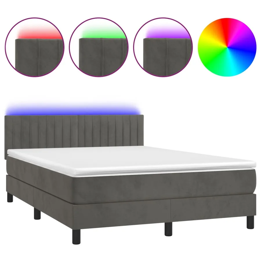 Sommier à lattes de lit avec matelas LED Gris foncé 140x190 cm - 2