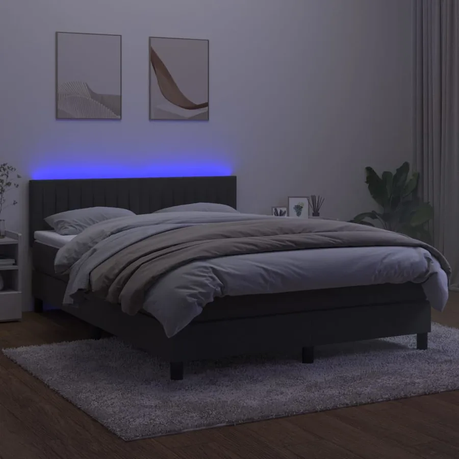 Sommier à lattes de lit avec matelas LED Gris foncé 140x190 cm - 4
