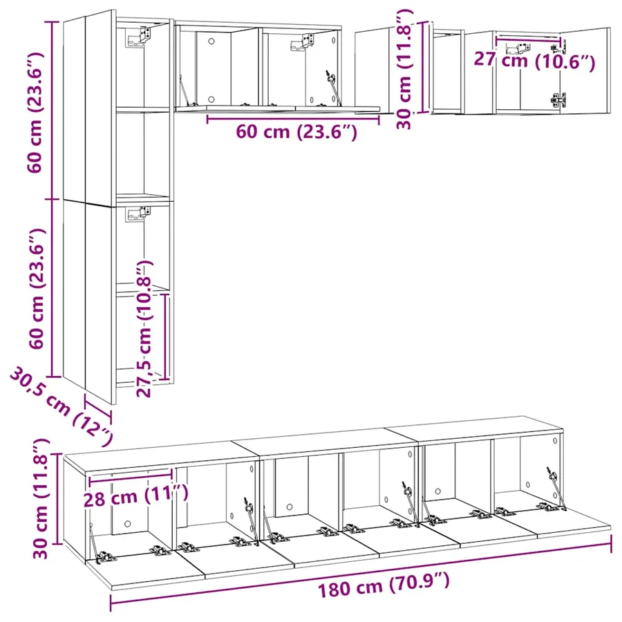 Ensemble de meubles TV 8 pcs Blanc Bois d'ingénierie - 12