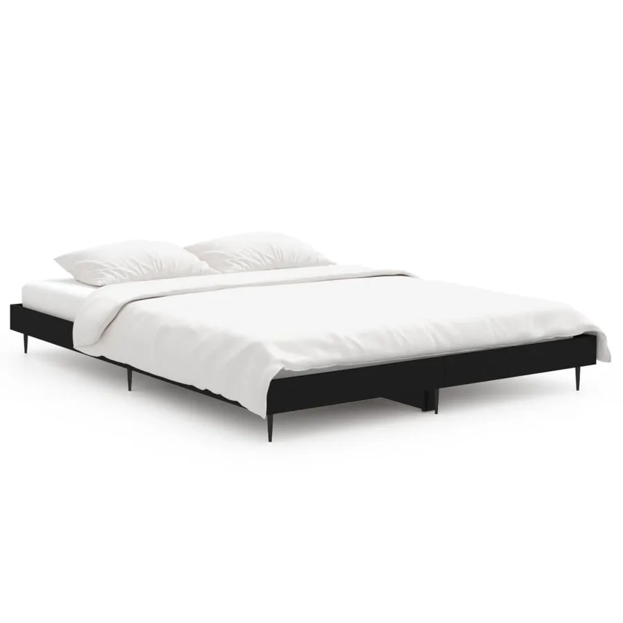Cadre de lit sans matelas noir 135x190 cm bois d'ingénierie - 2