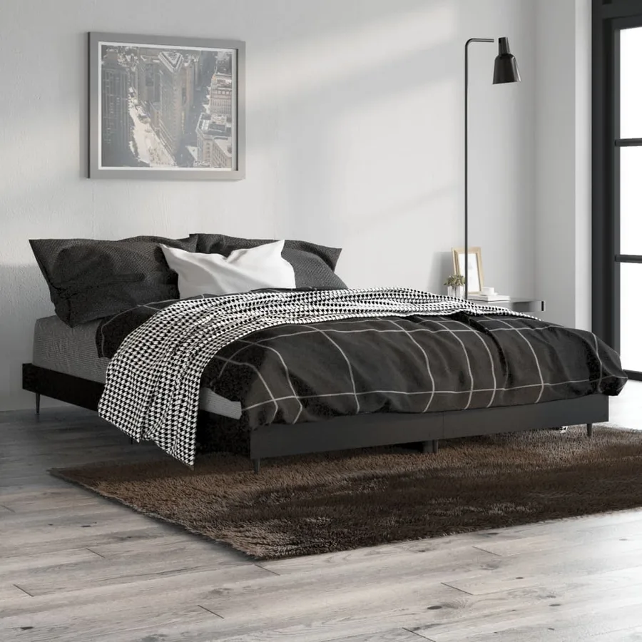 Cadre de lit sans matelas noir 135x190 cm bois d'ingénierie - 4